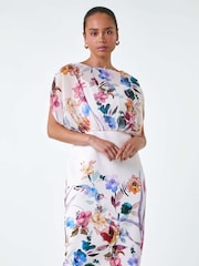 Roman White Floral Chiffon Blouson Overlay Dress - Image 2 of 5