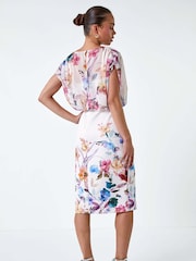 Roman White Floral Chiffon Blouson Overlay Dress - Image 3 of 5
