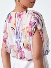 Roman White Floral Chiffon Blouson Overlay Dress - Image 5 of 5