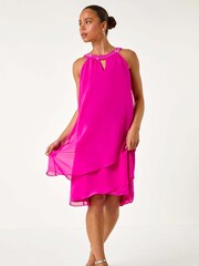 Roman Pink Embellished Halter Neck Shift Dress - Image 2 of 5