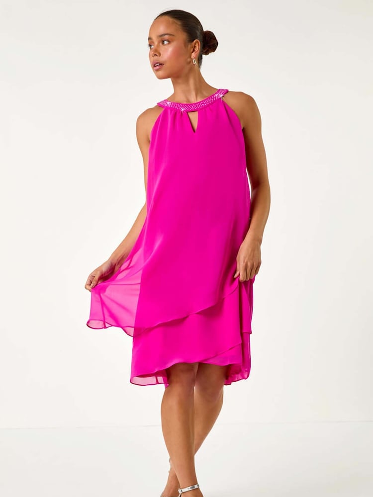 Roman Pink Embellished Halter Neck Shift Dress - Image 2 of 5