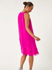 Roman Pink Embellished Halter Neck Shift Dress - Image 3 of 5