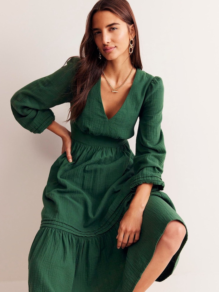 Boden Green Eve 100% Cotton Sleeved Double Cloth Dress - Image 2 of 6 Boden Green Eve 100% Cotton Sleeved Double Cloth Dress - Image 2 of 6
