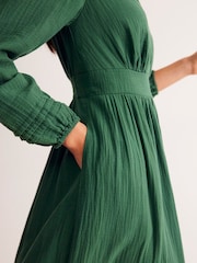 Boden Green Eve 100% Cotton Sleeved Double Cloth Dress - Image 4 of 6