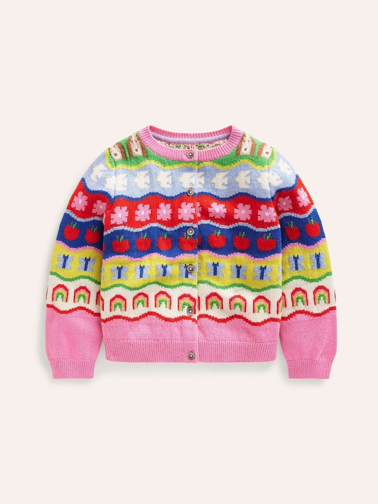 Boden Pink Edie Fairisle Pattern Cardigan - Image 1 of 4