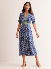 Boden Blue Lily Hotched Jersey Midi Dress - Image 1 of 5