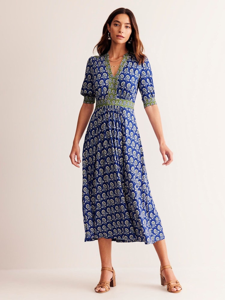 Boden Blue Lily Hotched Jersey Midi Dress - Image 1 of 5 Boden Blue Lily Hotched Jersey Midi Dress - Image 1 of 5