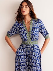 Boden Blue Lily Hotched Jersey Midi Dress - Image 2 of 5