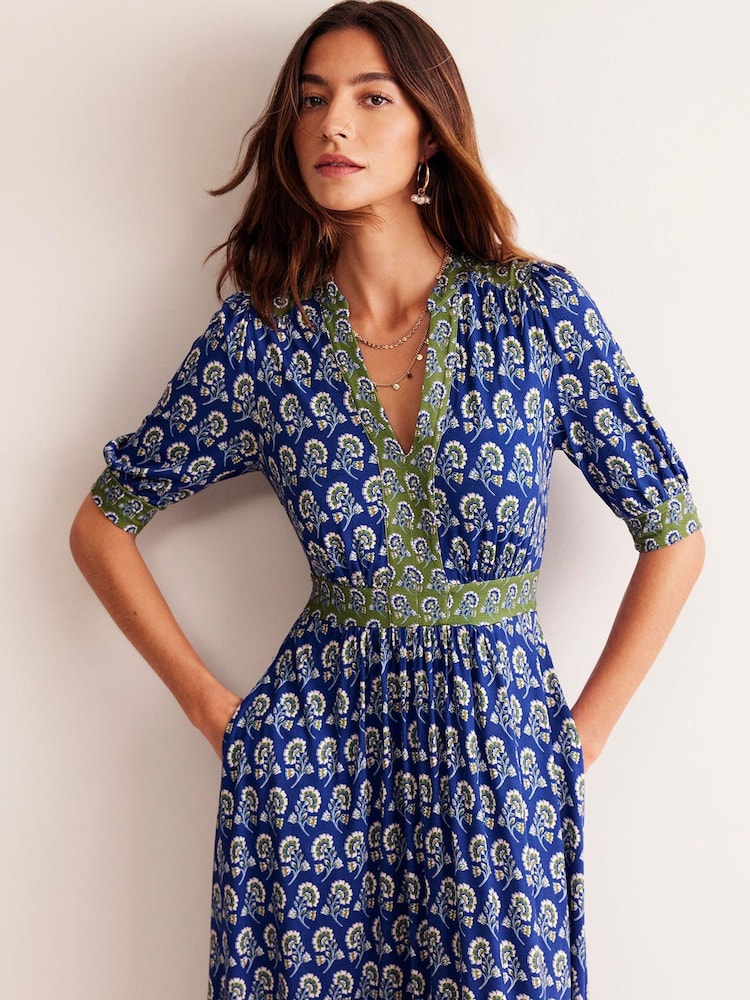 Boden Blue Lily Hotched Jersey Midi Dress - Image 2 of 5 Boden Blue Lily Hotched Jersey Midi Dress - Image 2 of 5
