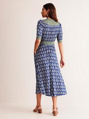 Boden Blue Lily Hotched Jersey Midi Dress - Image 3 of 5