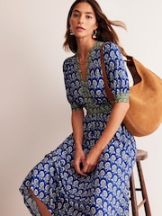 Boden Blue Lily Hotched Jersey Midi Dress - Image 4 of 5
