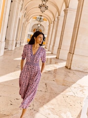 Boden Pink Lily Hotched Jersey Midi Dress - Image 1 of 5