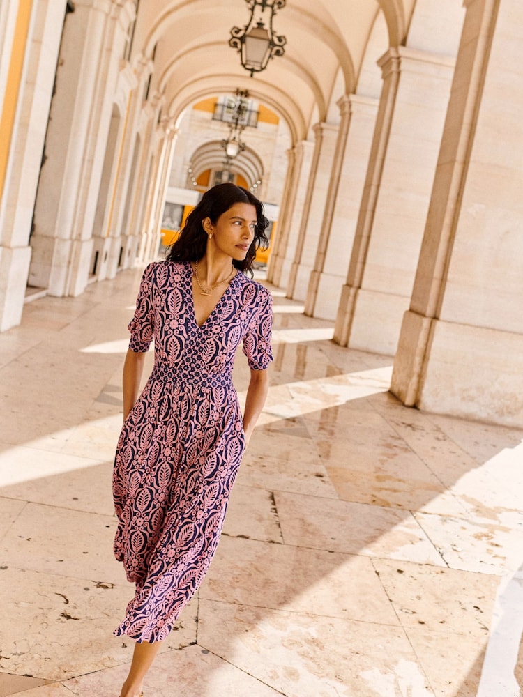Boden Pink Lily Hotched Jersey Midi Dress - Image 1 of 5