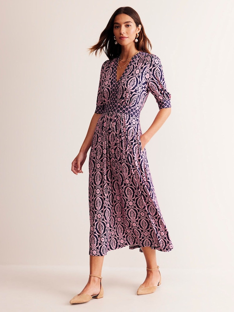 Boden Pink Lily Hotched Jersey Midi Dress - Image 2 of 5