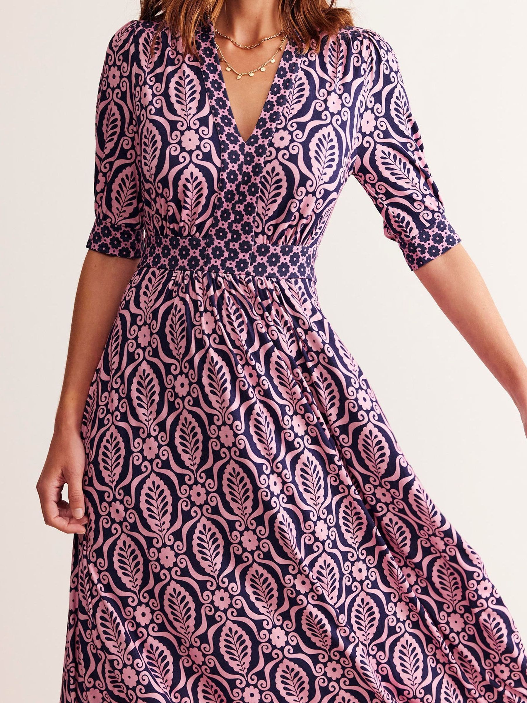 Boden Pink Lily Hotched Jersey Midi Dress