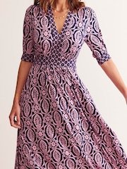 Boden Pink Lily Hotched Jersey Midi Dress - Image 4 of 5