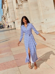 Boden Blue Marcia Jersey Midi Shirt Dress - Image 1 of 6