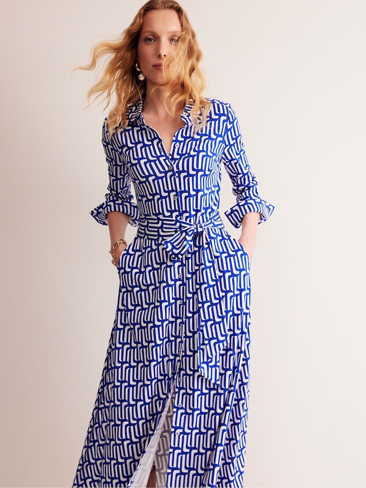 Boden Blue Marcia Jersey Midi Shirt Dress - Image 2 of 6