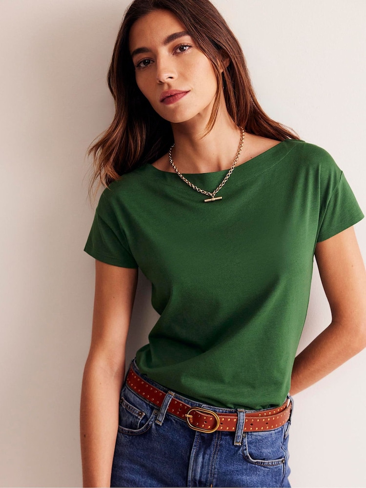 Boden Green Supersoft Boat Neck T-Shirt - Image 1 of 5 Boden Green Supersoft Boat Neck T-Shirt - Image 1 of 5