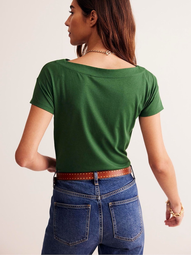 Boden Green Supersoft Boat Neck T-Shirt - Image 2 of 5 Boden Green Supersoft Boat Neck T-Shirt - Image 2 of 5