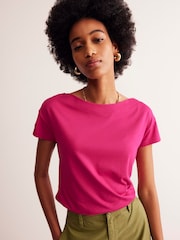 Boden Pink Supersoft Boat Neck T-Shirt - Image 1 of 5