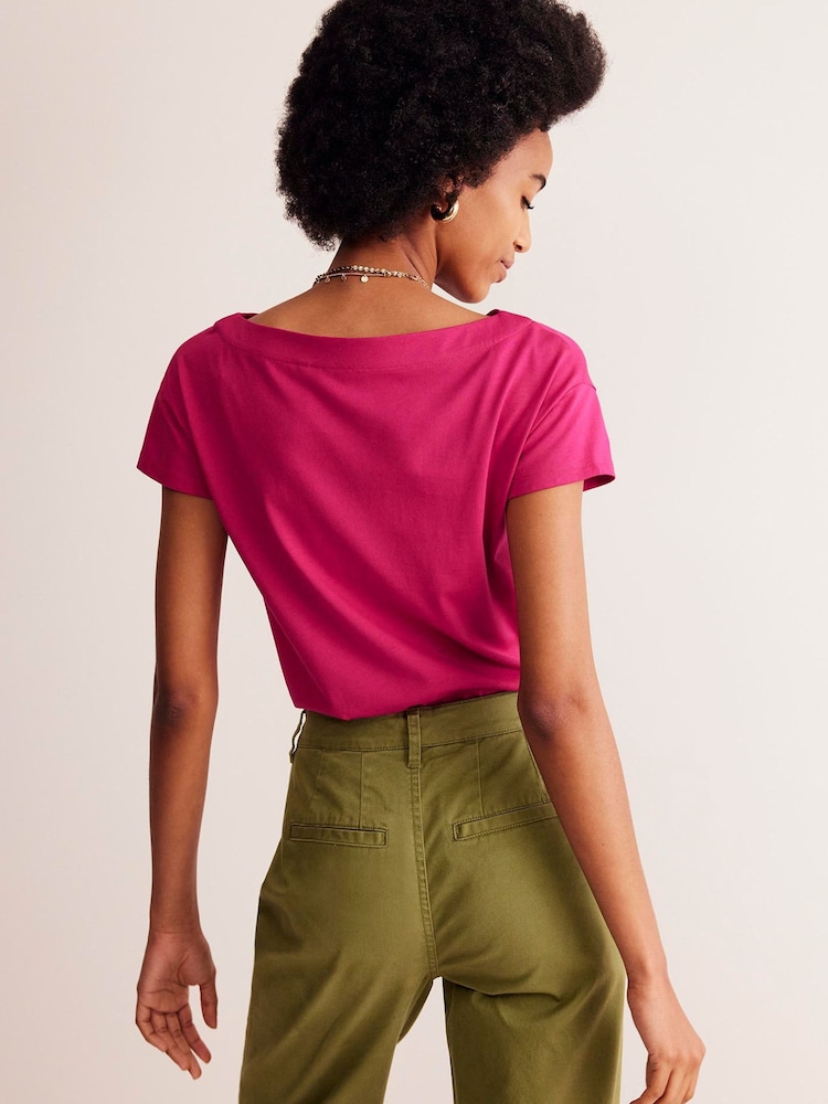 Boden Pink Supersoft Boat Neck T-Shirt - Image 2 of 5