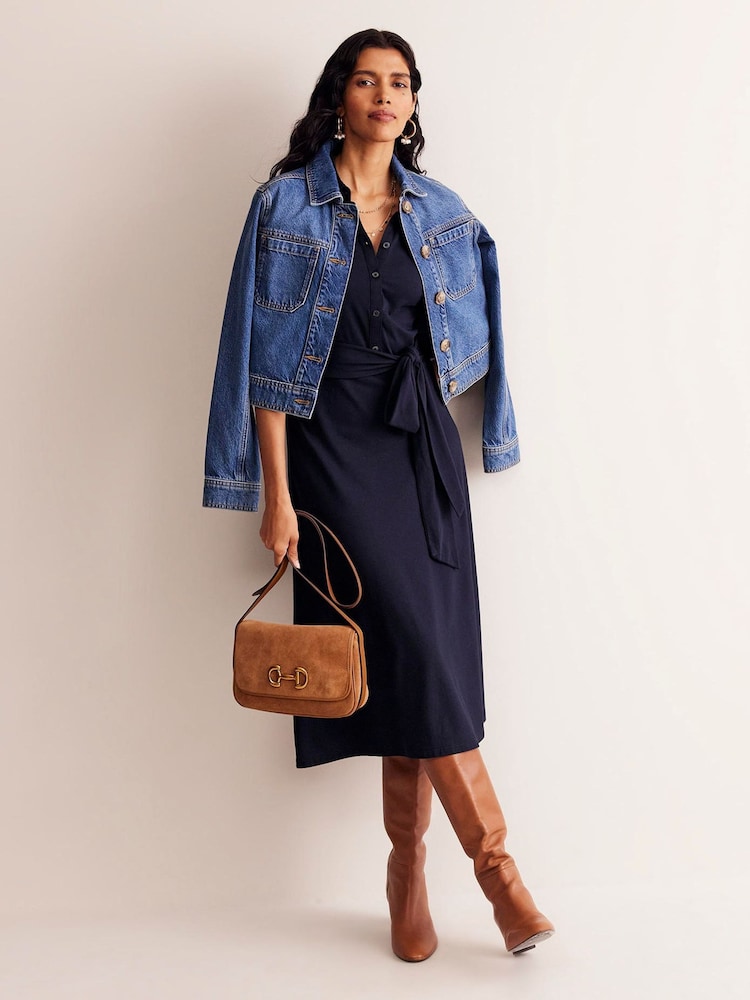 Boden Blue Laura Jersey Midi Shirt Dress - Image 1 of 5