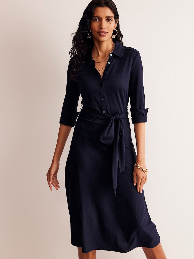 Boden Blue Laura Jersey Midi Shirt Dress - Image 2 of 5
