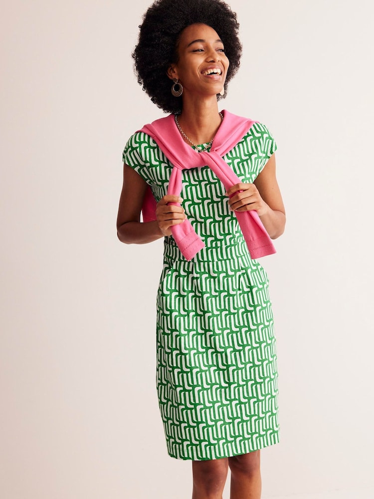 boden florrie jersey dress green Cosy Jersey Shirt Dress-Green Foil Floral