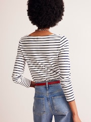 Boden Cream Ella Long Sleeve Breton 100% Cotton Top - Image 2 of 5