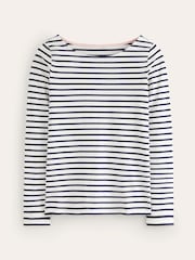 Boden Cream Ella Long Sleeve Breton 100% Cotton Top - Image 5 of 5