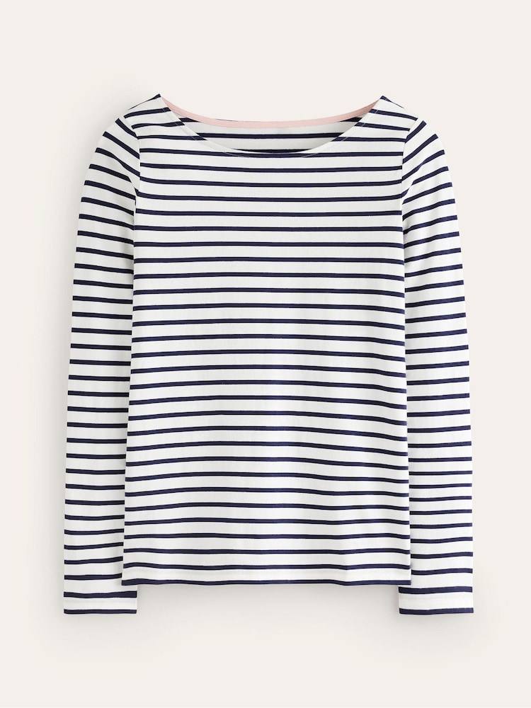 Boden Cream Ella Long Sleeve Breton 100% Cotton Top - Image 5 of 5