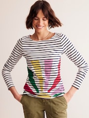 Boden Natural Ella Long Sleeve Breton 100% Cotton Top - Image 1 of 6