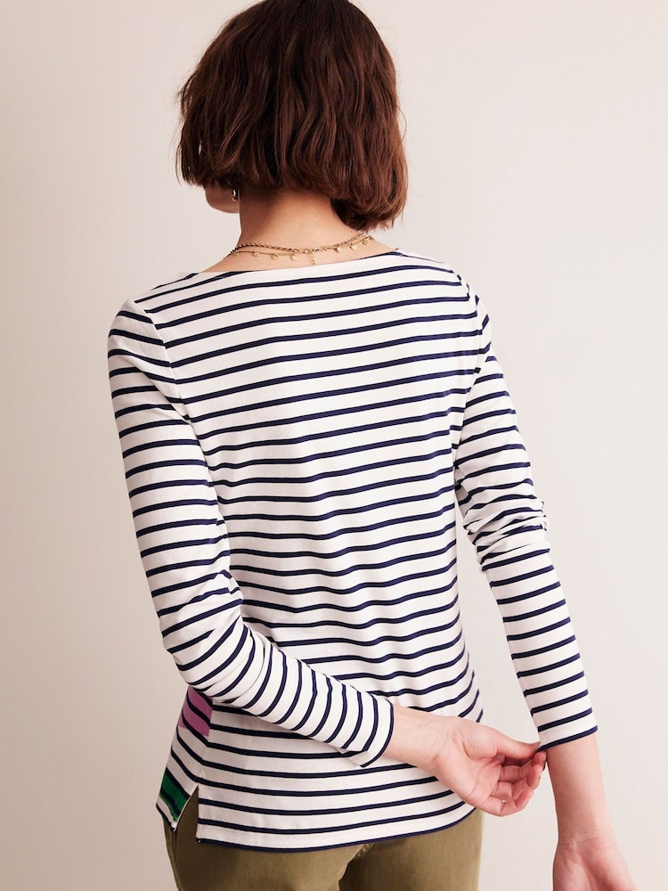 Boden Natural Ella Long Sleeve Breton 100% Cotton Top - Image 2 of 6