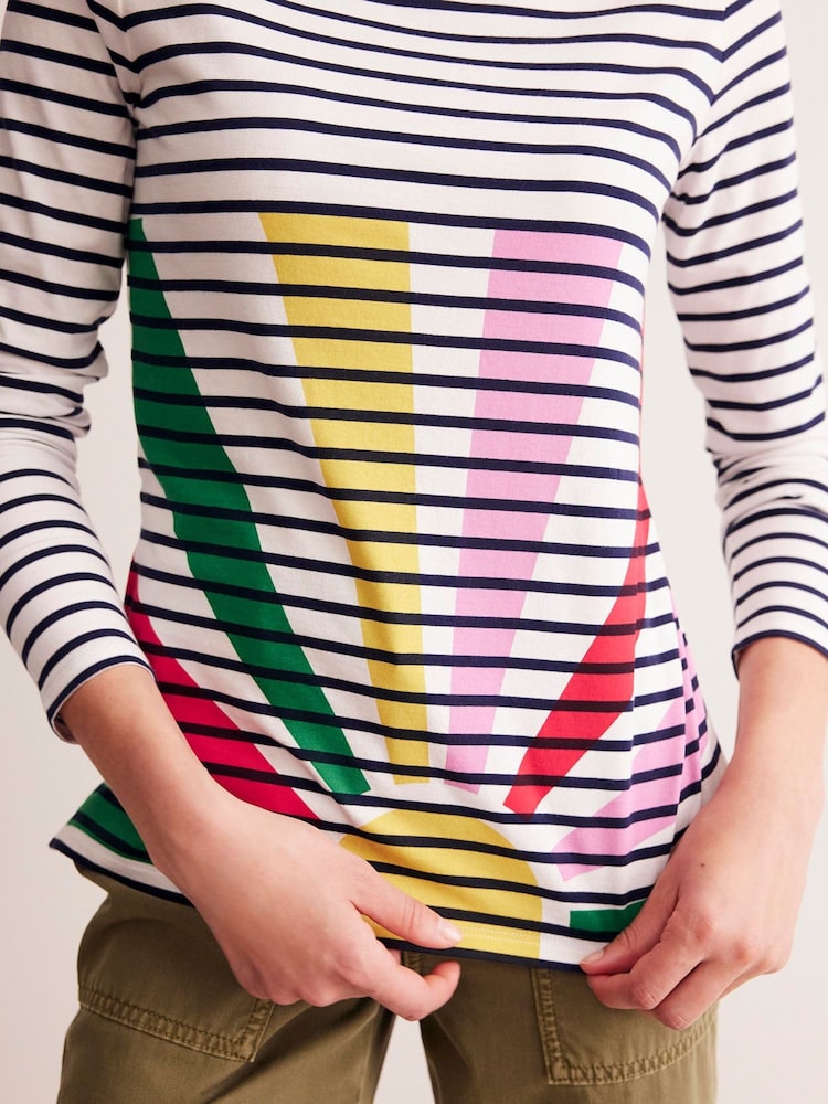 Boden Natural Ella Long Sleeve Breton 100% Cotton Top - Image 4 of 6