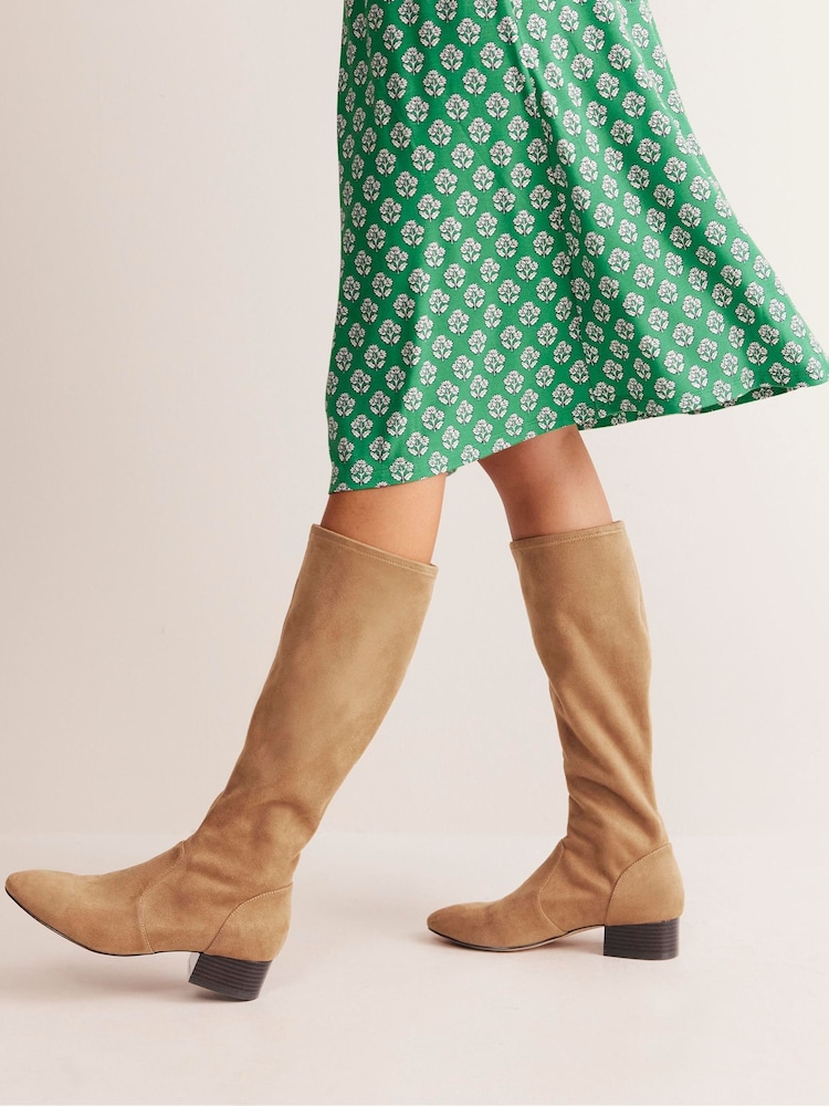Boden Brown Flat Stretch Knee Boots - Image 1 of 4