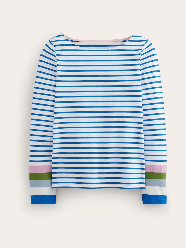 Boden Blue Ella Long Sleeve Breton 100% Cotton Top - Image 5 of 5
