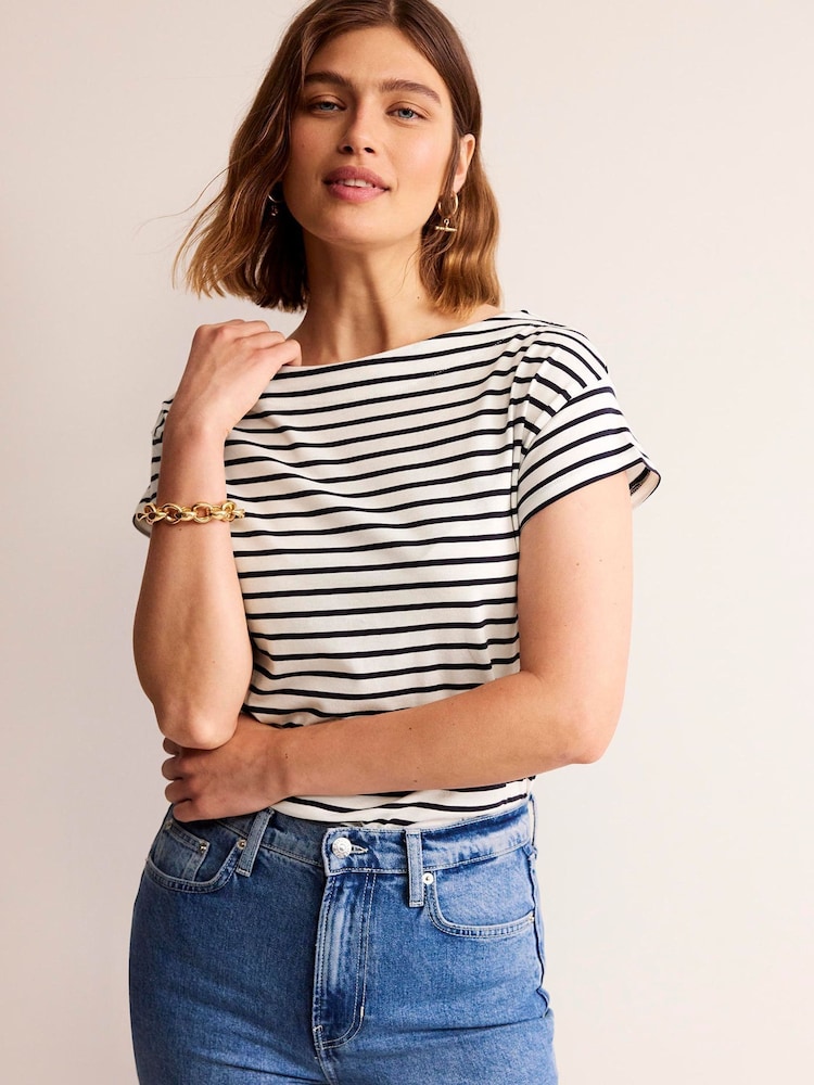 Boden Cream Supersoft Boat Neck T-Shirt - Image 1 of 5