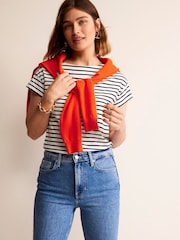 Boden Cream Supersoft Boat Neck T-Shirt - Image 2 of 5