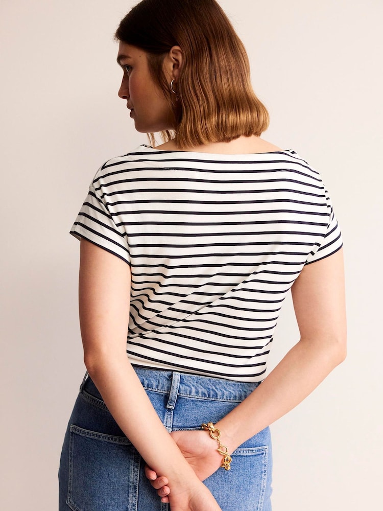 Boden Cream Supersoft Boat Neck T-Shirt - Image 4 of 5