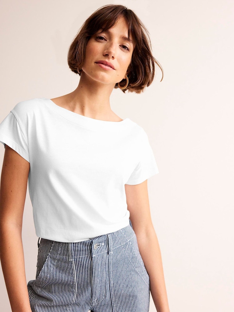 Branco - Camiseta Boden Supersoft com gola canoa - Imagem 1 de 5