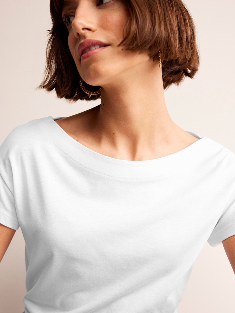 Boden White Supersoft Boat Neck T-Shirt - Image 4 of 5
