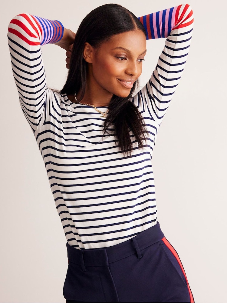 Boden Blue 100% Cotton Ella Long Sleeve Breton Top - Image 1 of 4