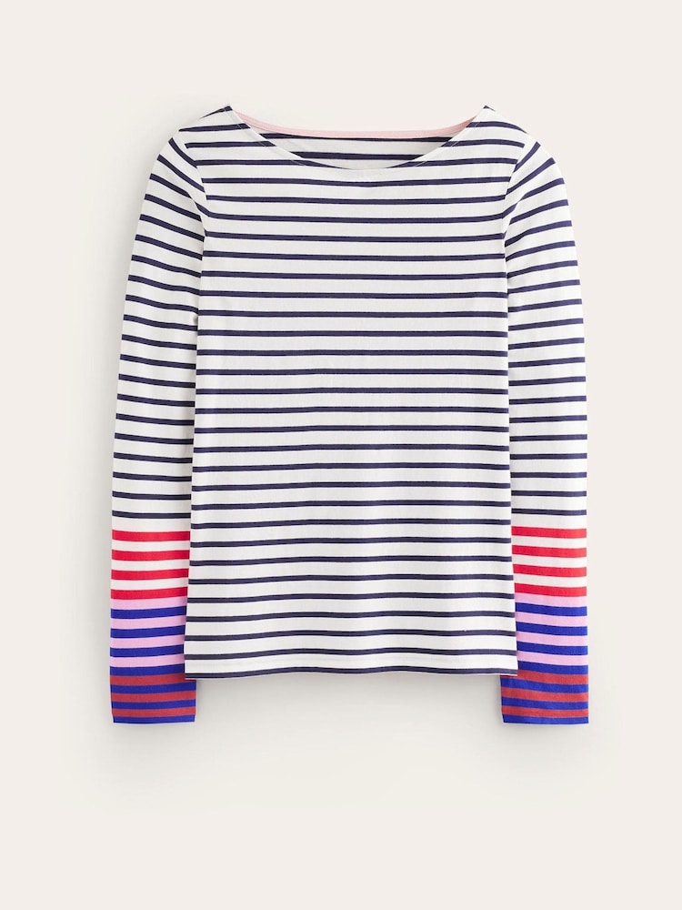 Boden Blue 100% Cotton Ella Long Sleeve Breton Top - Image 4 of 4