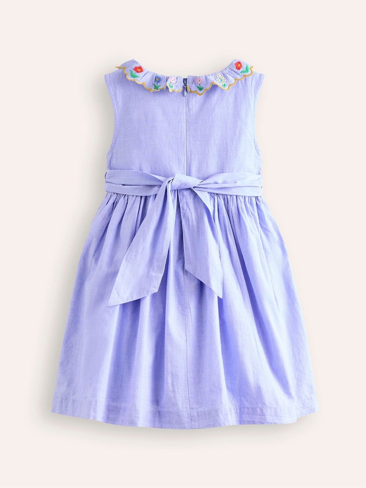 Boden Blue 100% Cotton Embroidered Pintuck Dress - Image 2 of 3