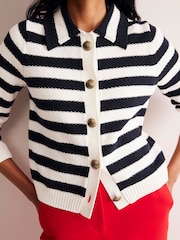 Boden Blue 100% Cotton Collared Knitted Cardigan - Image 4 of 6