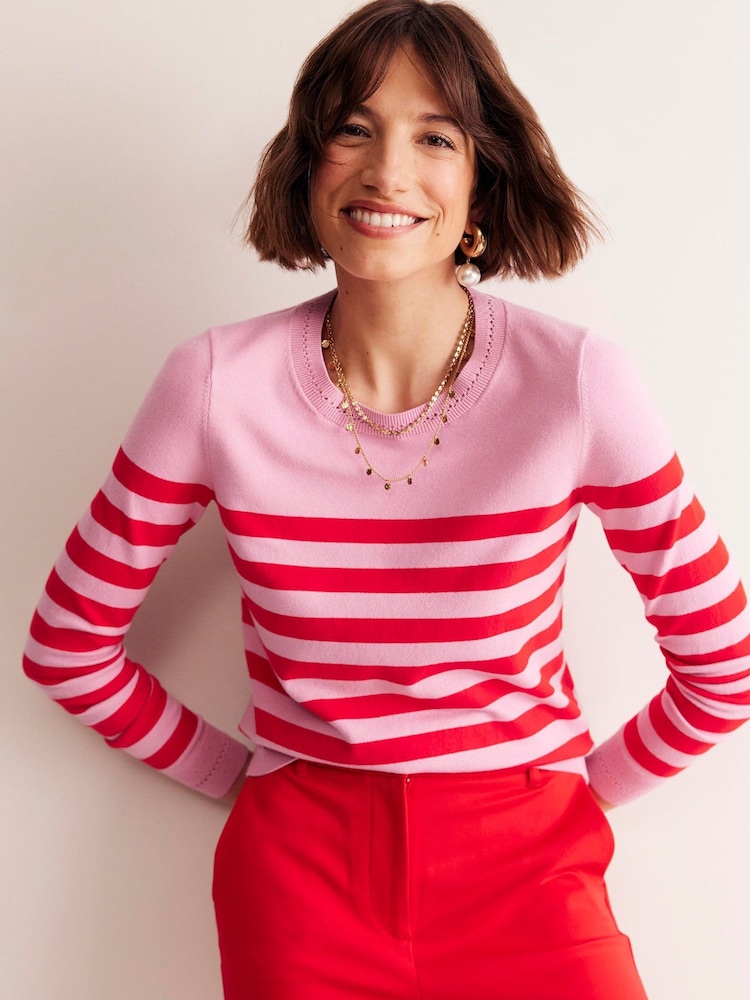 Boden Pink Catriona Cotton Crew Jumper - Image 1 of 6 Boden Pink Catriona Cotton Crew Jumper - Image 1 of 6