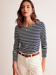 Boden Sky Blue Ella Long Sleeve Breton 100% Cotton Top - Image 1 of 5