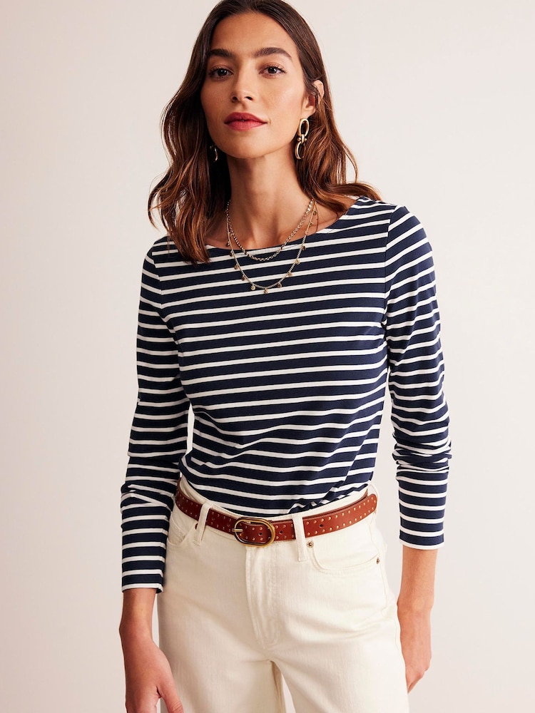 Boden Sky Blue Ella Long Sleeve Breton 100% Cotton Top - Image 1 of 5