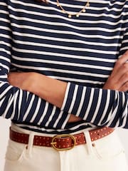 Boden Sky Blue Ella Long Sleeve Breton 100% Cotton Top - Image 3 of 5